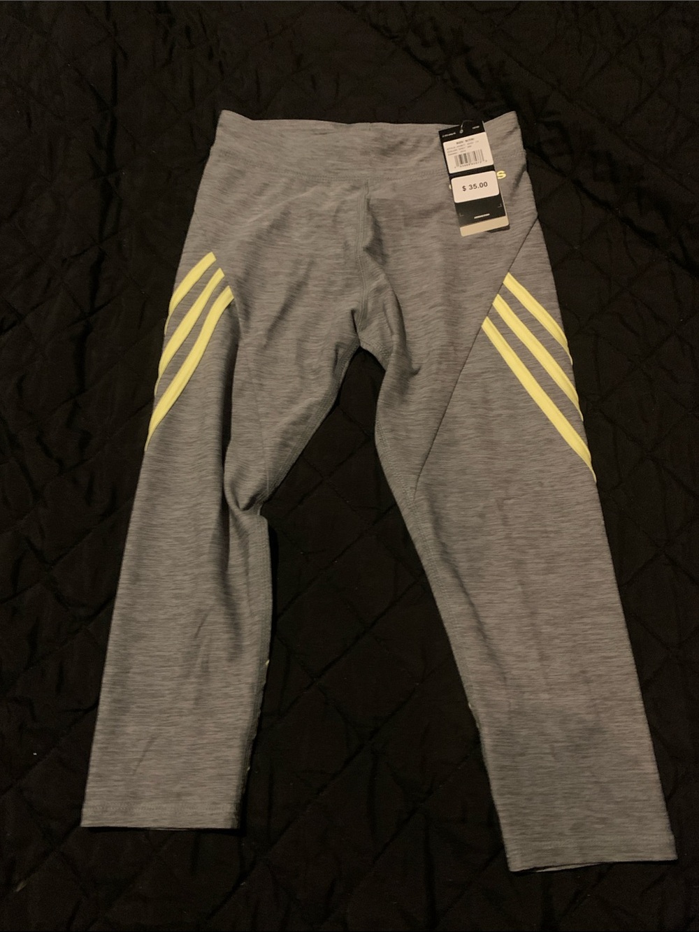 adidas Gray Leggings with Yellow Stripe Accents